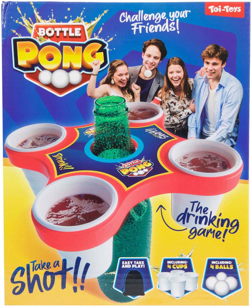 Toi-legetøj brætspil pong helt med 4 bolde og 4 kopper