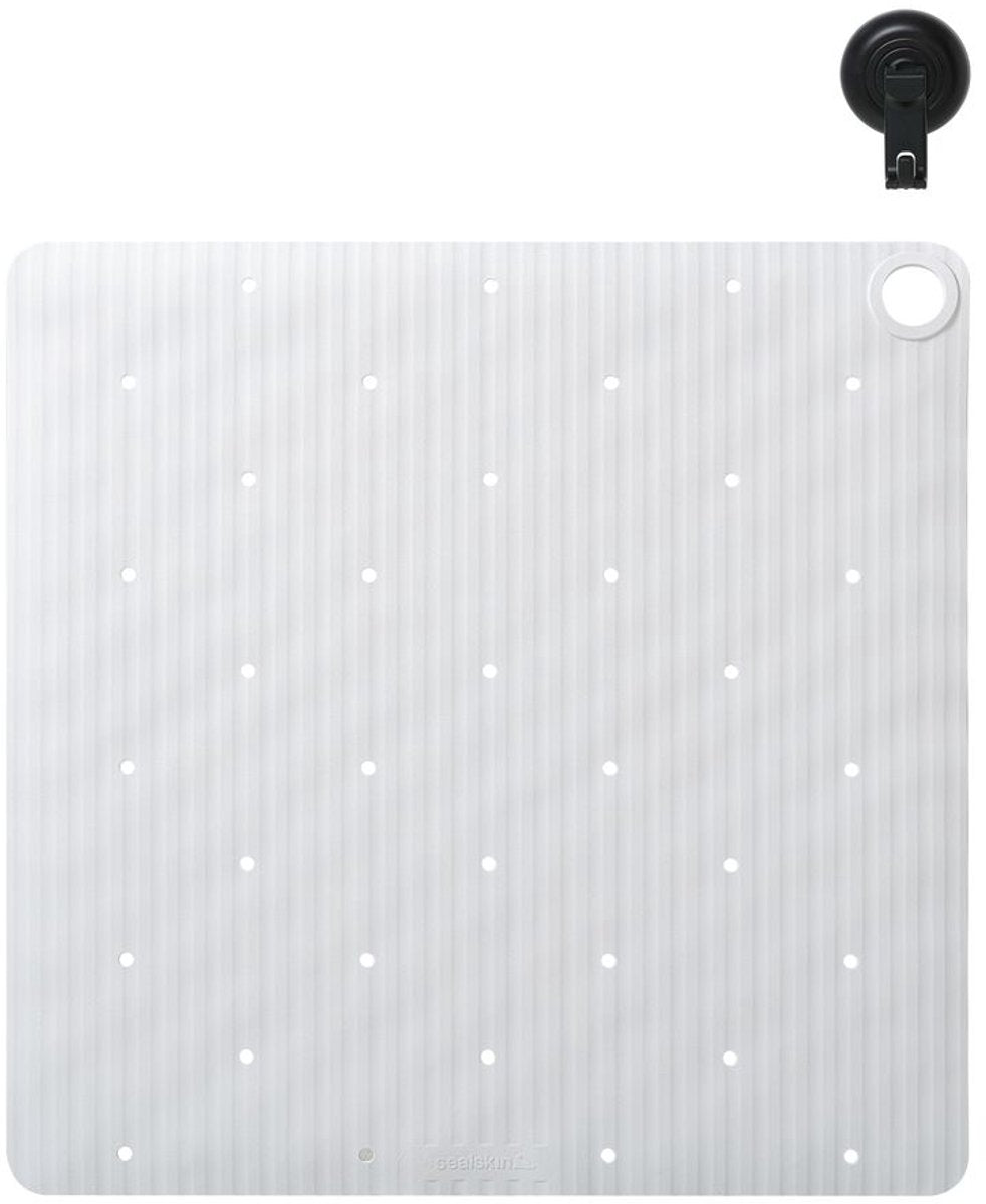 Sealskin ribb - antislip douchemat 55x55 cm - wit - inclusief zwarte haak