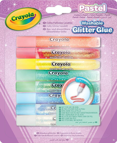 Crayola - pastel - håndværkslim - vaskbar glitterlim pastelfarver - 8 styk - til børn