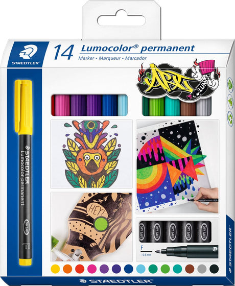 Staedtler lumocolor permanent pen f - sæt med 14 farver