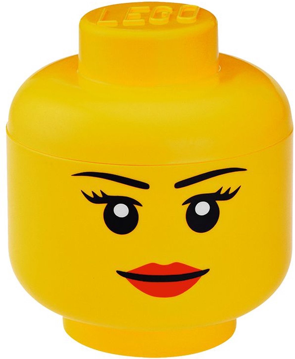 Lego opbevaringsæske ikonisk hovedpige 16 cm, gul -