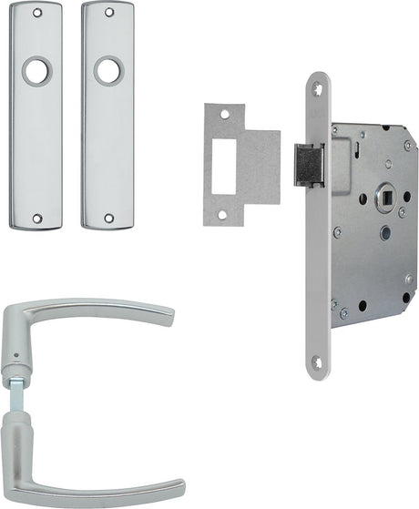 Axa deurbeslag set binnendeur - curve - deurkruk aluminium - loopslot - deurklink met schild - met witte voorplaat