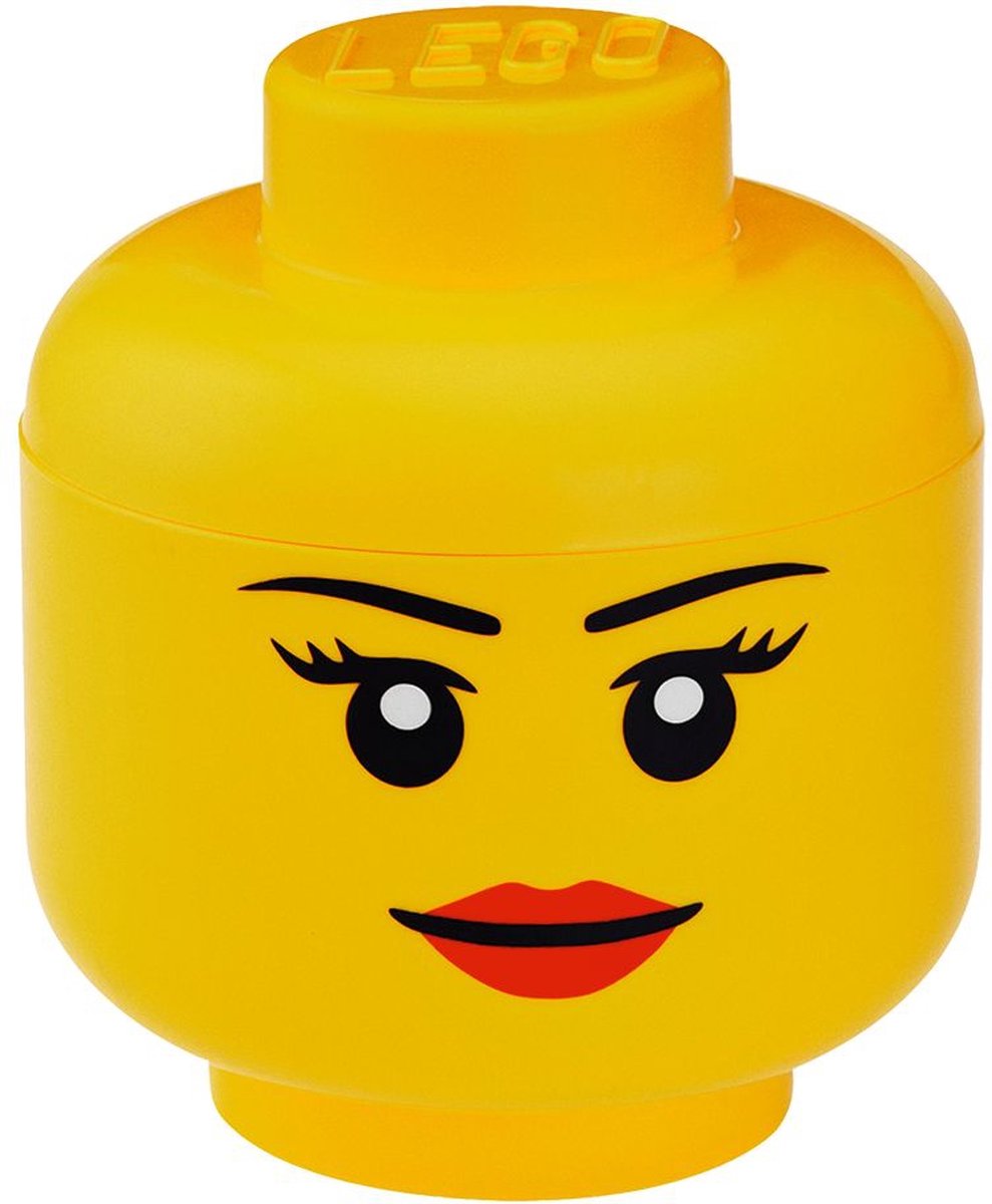 Lego opbevaringsæske ikonisk hovedpige 24 cm, gul -