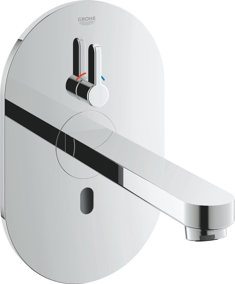 Grohe eurosmart cosmopolitan e finishing part v væghane med tud 17cm med blandingsbatteri med transformer 230v krom