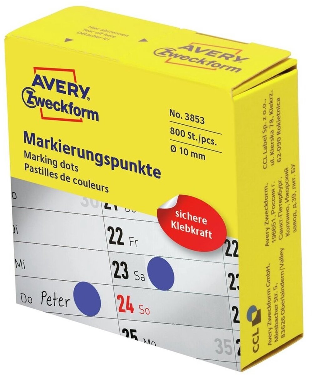 Avery 3853, blå, rund, permanent, universal, papir, 1 cm