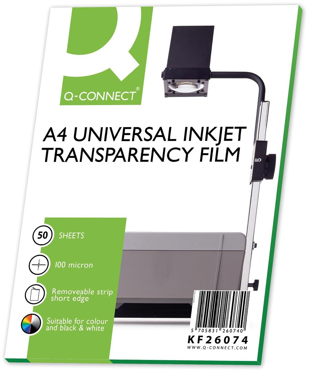Q-connect overheadtransparenter til inkjetprinter, ft a4, pakke med 50 ark
