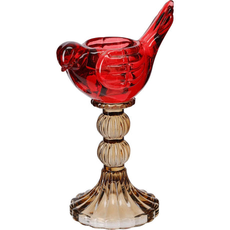 Home styling kandelaar vogel glas 18cm 2ass