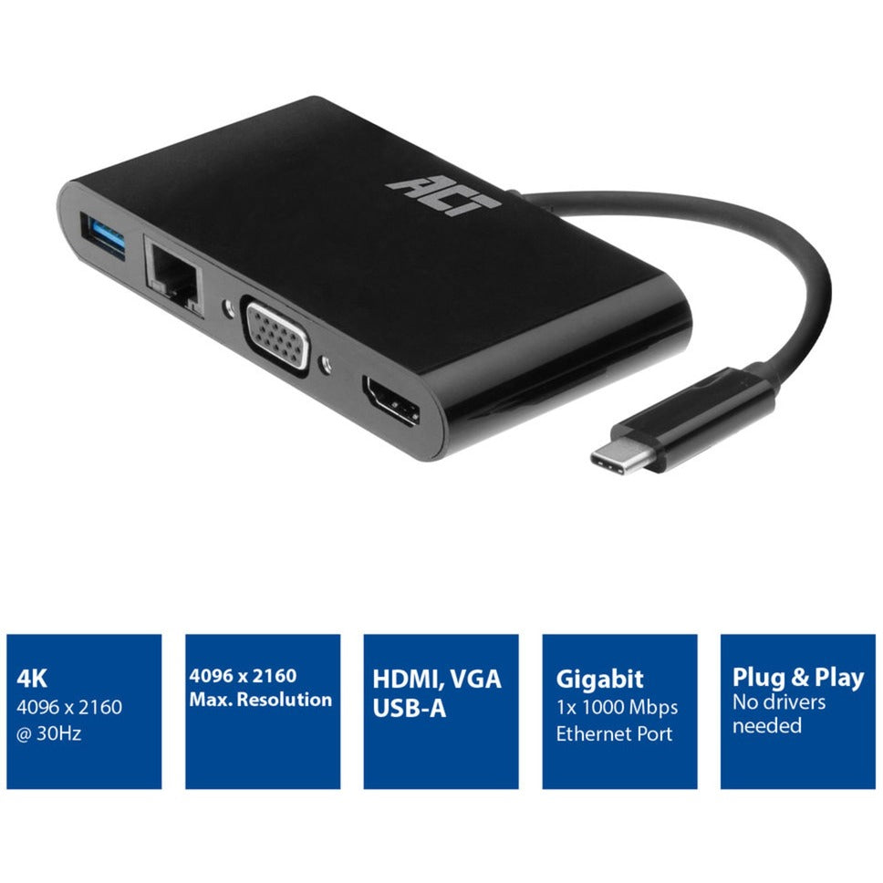 AKT-tilslutningsmuligheder USB-C til HDMI eller VGA Multiport Adapter 4K med ET