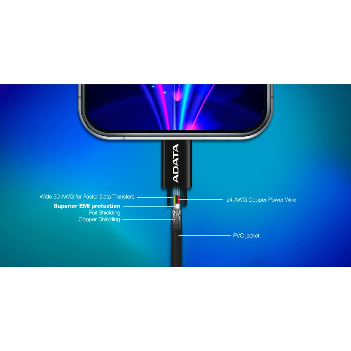 Adata Adata USB 2.0 Opladningskabel, USB-C til Lyn