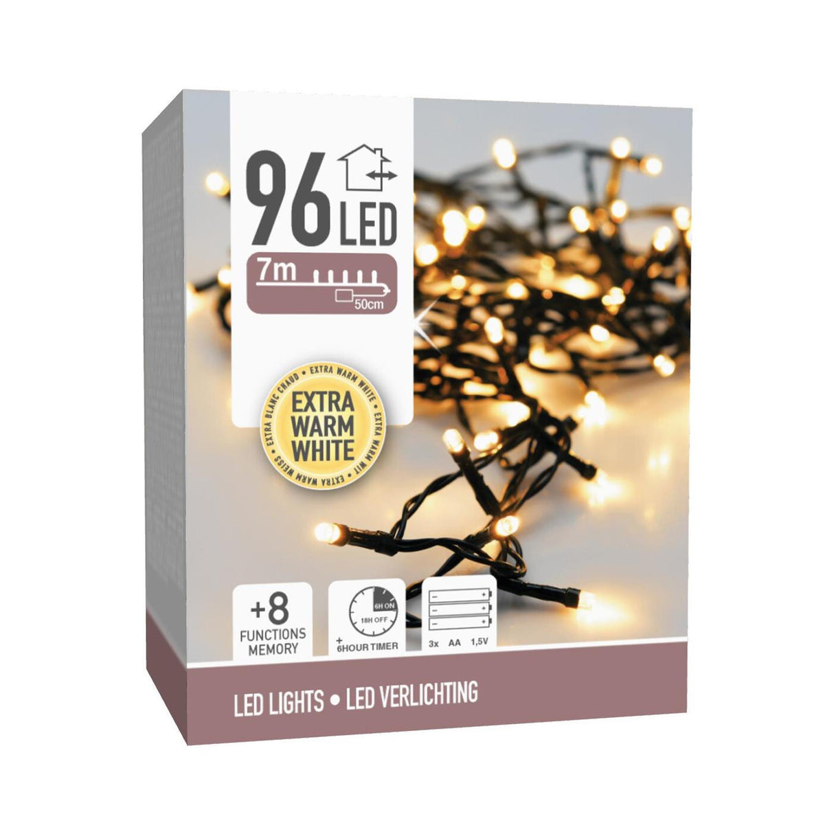 Julelys 96led batteri varm hvid