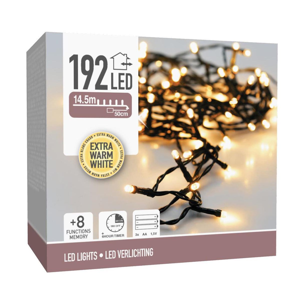 Julelys 192led batteri hvid