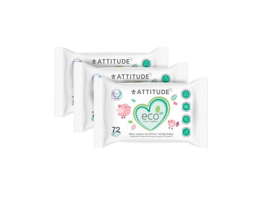 Attitude Damp Baby Wipes - Multipack 3x72 stk.