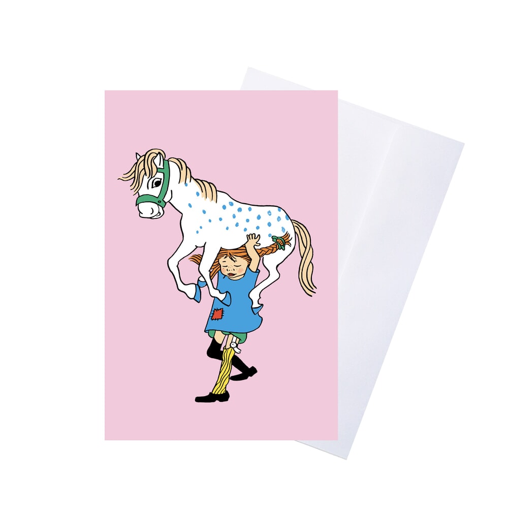 Barbo legetøj Pippi lykønskningskort med konvolut - blå (8617)