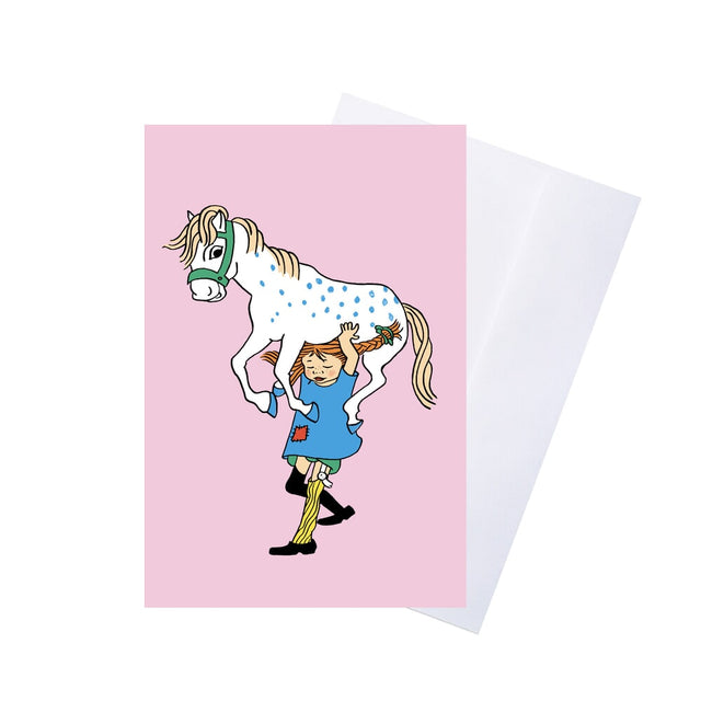 Barbo legetøj Pippi lykønskningskort med konvolut - blå (8617)