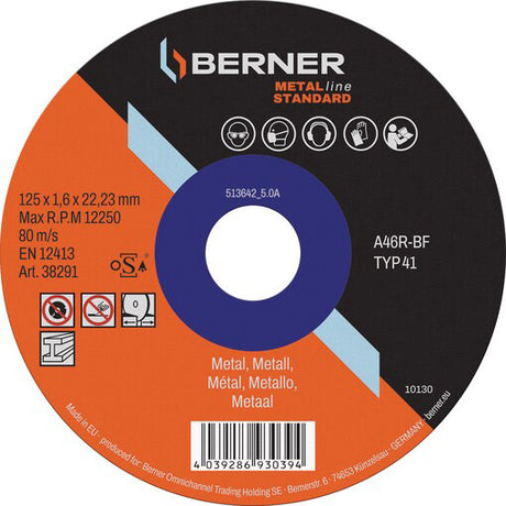 Berner slibeskive metallin standard flad 125x1,0x22,23mm