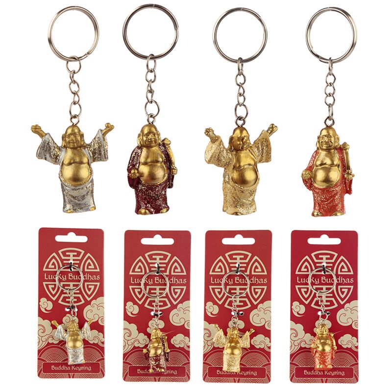 Kinesisk grinende buddha glitter nøglering
