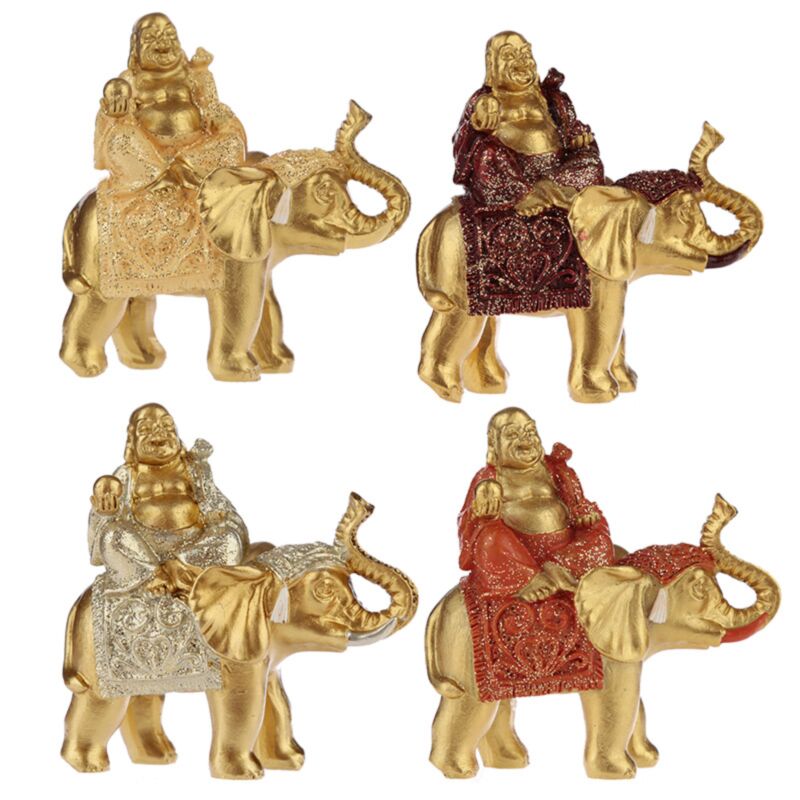 Siddende glitterelefant kinesisk griner buddha