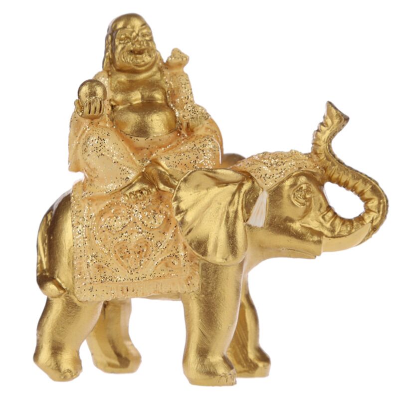Siddende glitterelefant kinesisk griner buddha