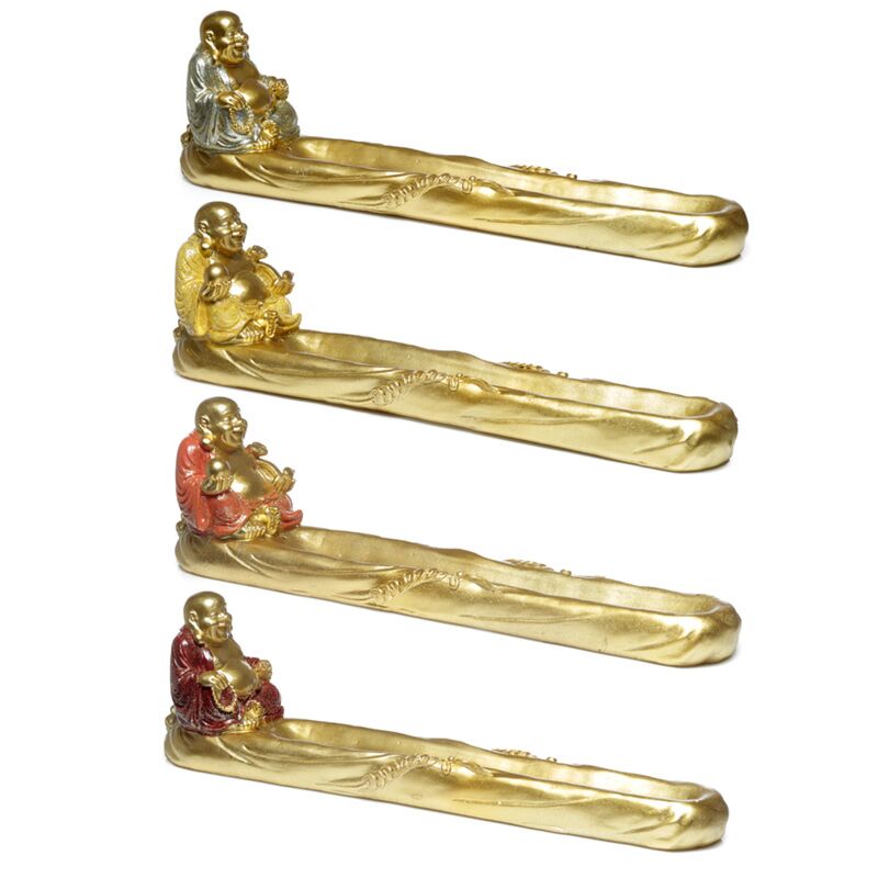 Mini glitter kinesisk grinende Buddha røgelsesholder