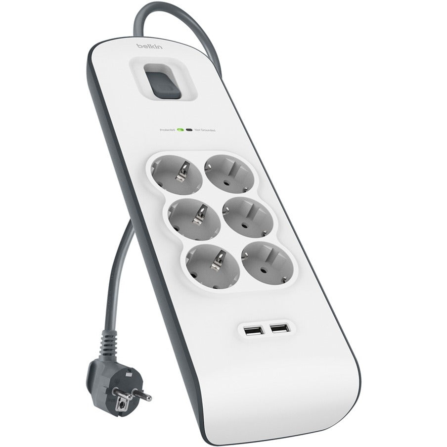 Belkin spændingssikkerhed med 6 stikkontakter og 2 USB-P