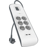 Belkin spændingssikkerhed med 6 stikkontakter og 2 USB-P