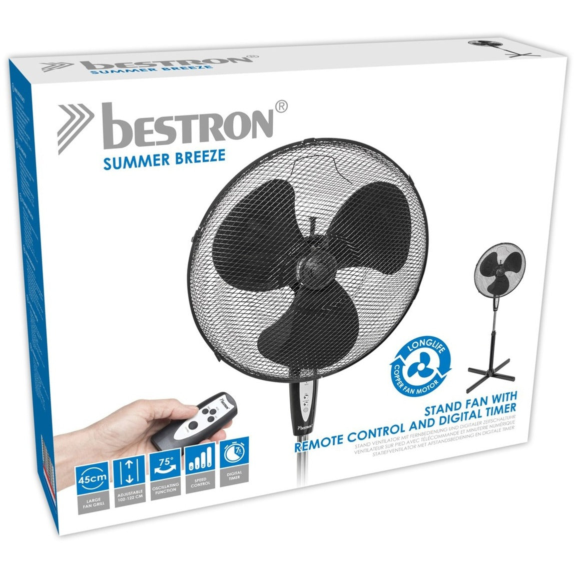 Bestron ASV45ZR Statiefventilator med fjernbetjening og
