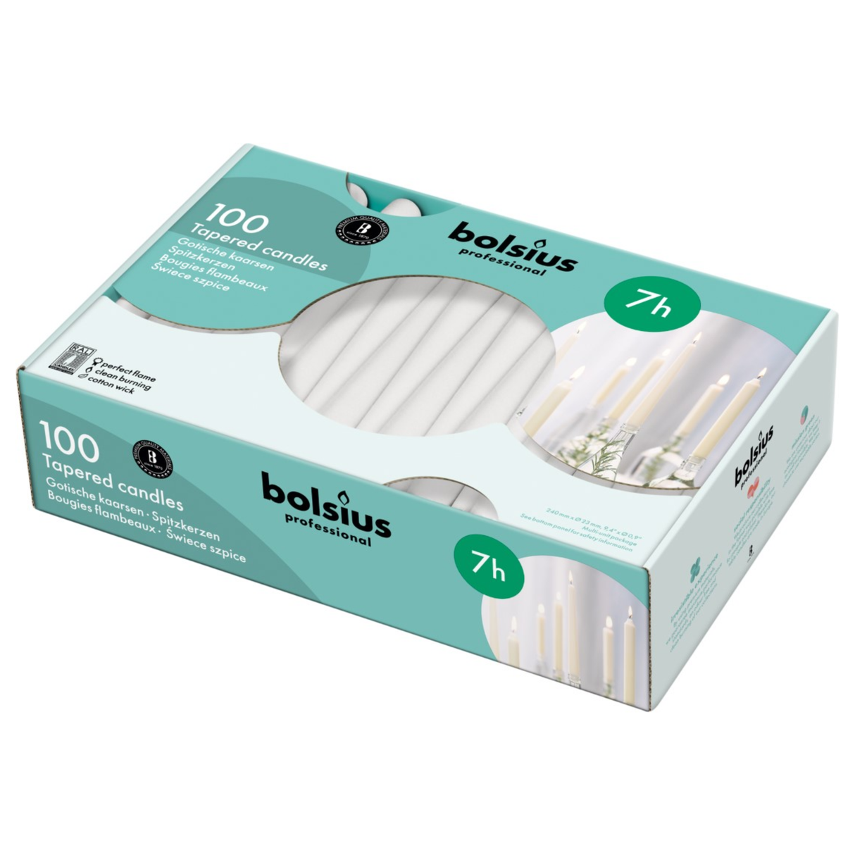 Bolsius professionelt gotisk lys hvidt ø23x240 mm 7 timer (100 stk.)