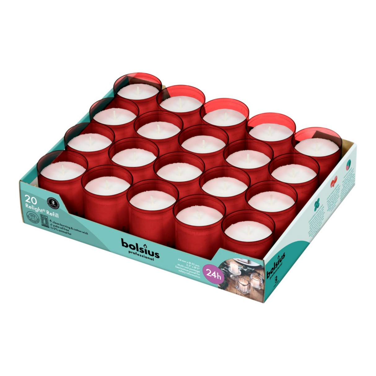 Bolsius relight refill rød (20 stk.)