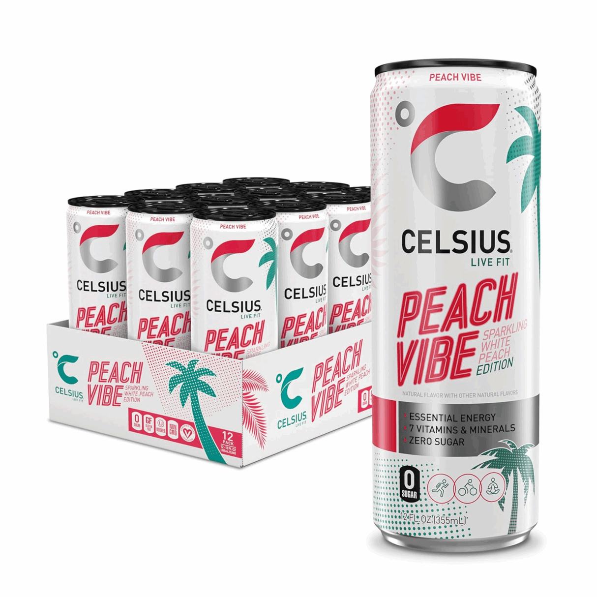 Celsius peach vibe dåse (12 x 250 ml)