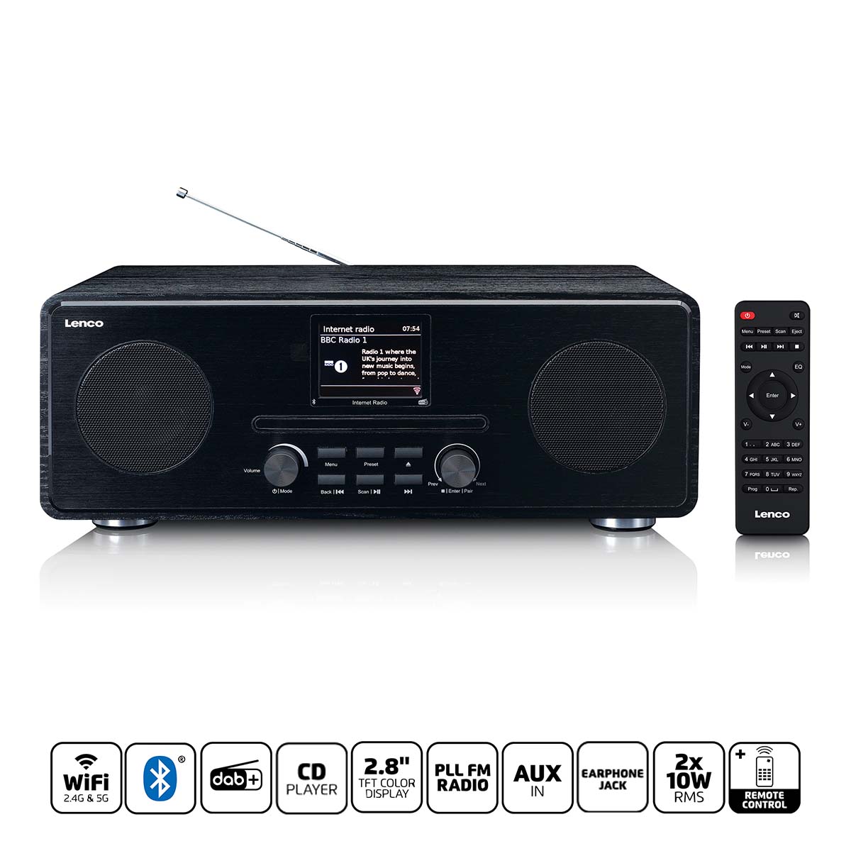 Lenco internet dab+ FM-radio med CD-afspiller og Bluetooth® sort - dir-260bk