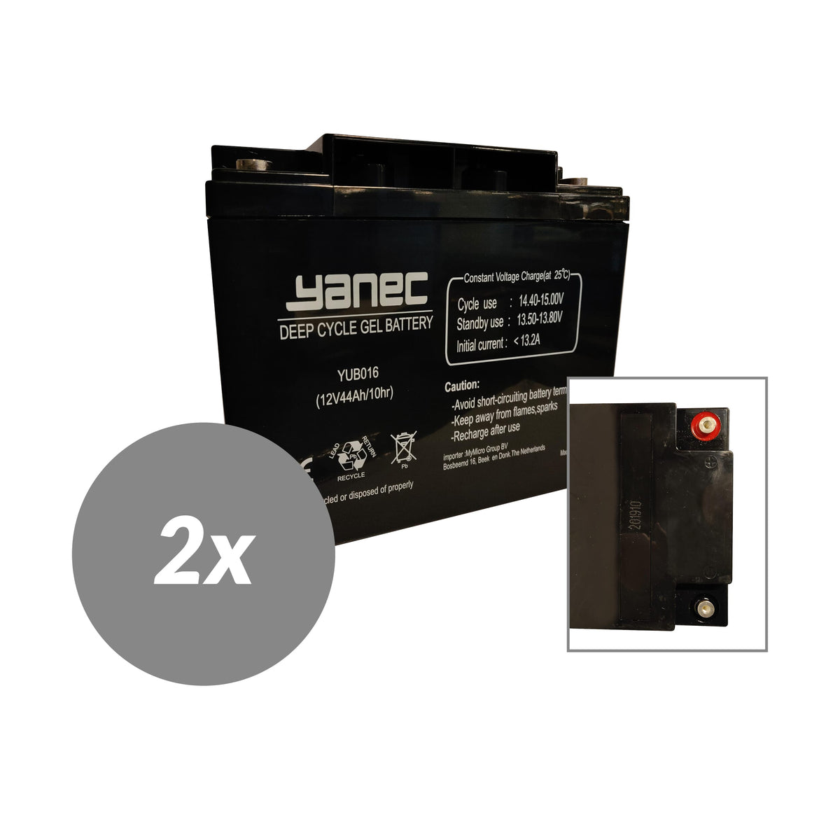 Yanec gel batteri 12v 44ah erstatningssæt (ekskl. kabler)