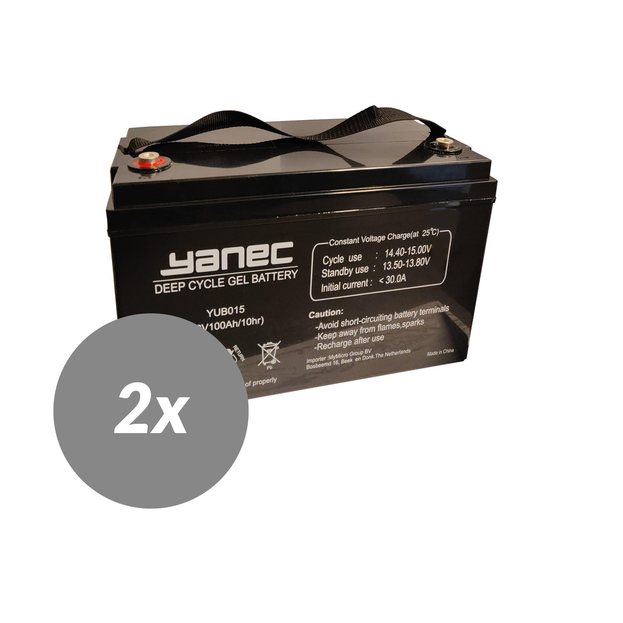 Yanec gel batteri 12v 100ah erstatningssæt (ekskl. kabler)