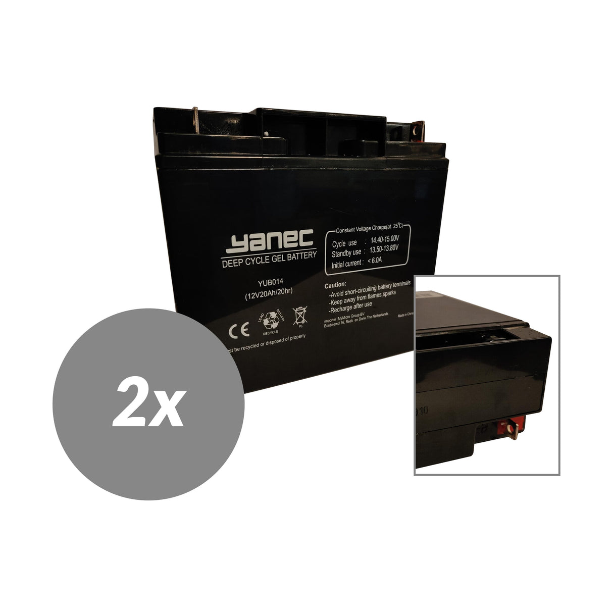 Yanec gel batteri 12v 20ah erstatningssæt (ekskl. kabler)
