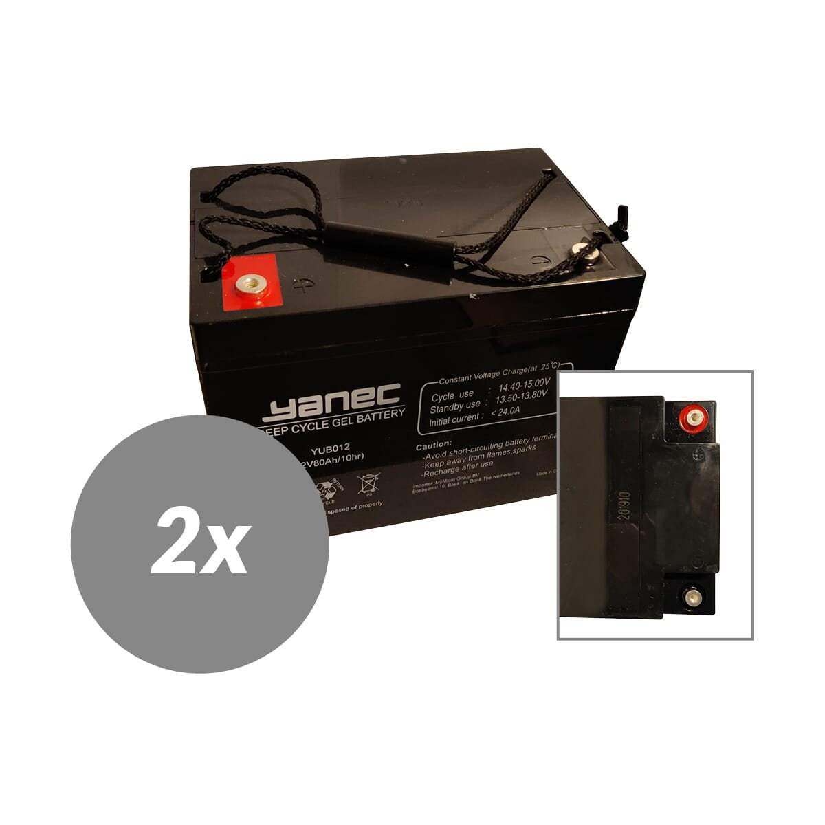 Yanec gel batteri 12v 80ah erstatningssæt (ekskl. kabler)