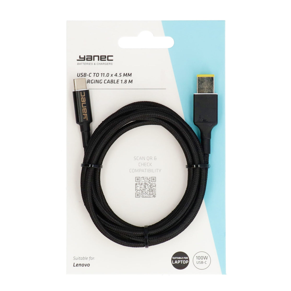 Yanec USB-C til 11,0 x 4,5 mm ladekabel 1,8m