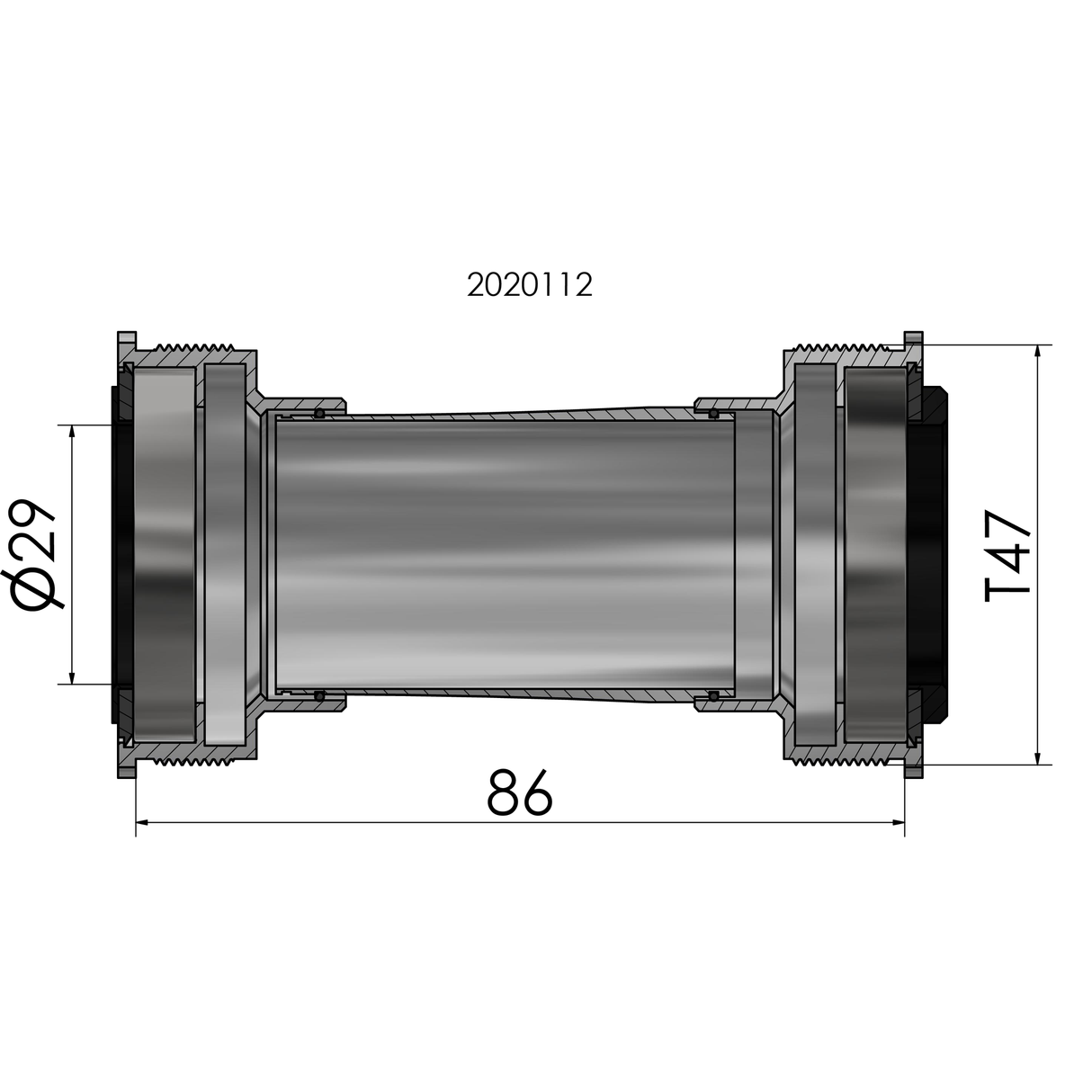 Plade Scoop Elvedes Thread Fit T47 SRAM Dub Intern 86 mm
