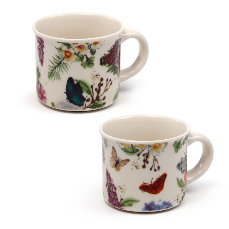 Sommerfuglenge sæt med 2 porcelæns espressokopper