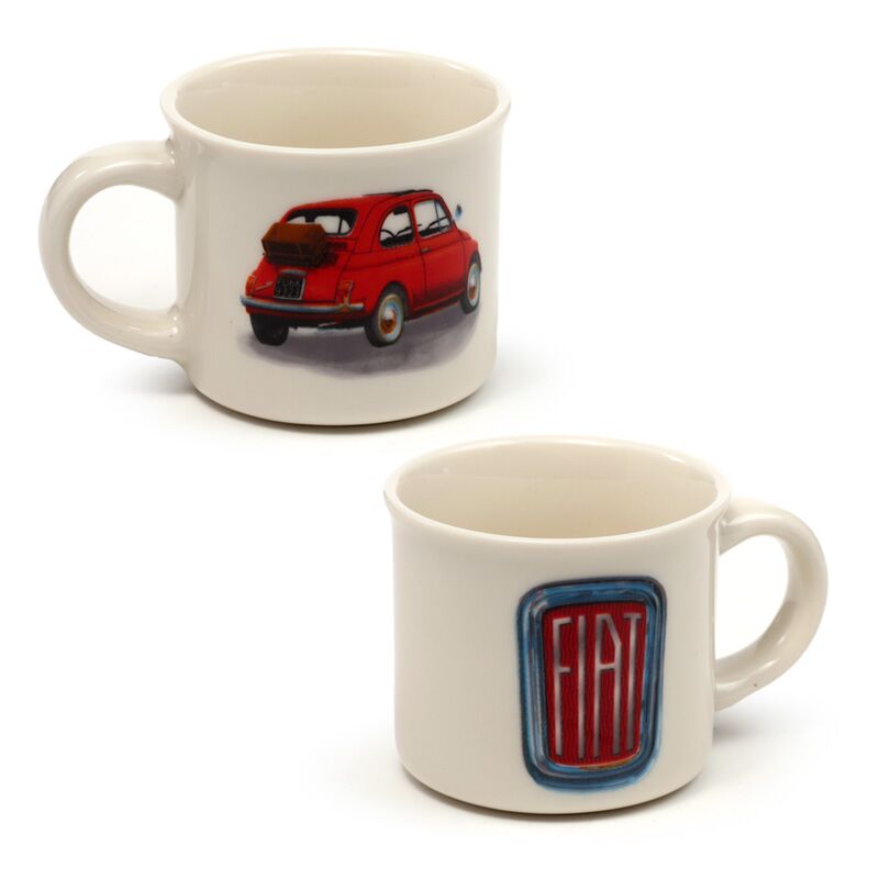 Fiat 500 sæt med 2 porcelæns espressokopper