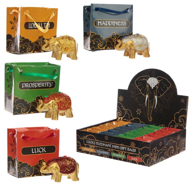 Mini metallisk glitter heldig elefant i en taske