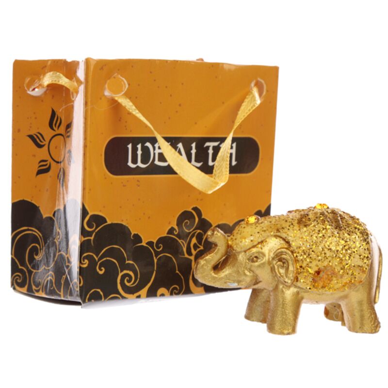 Mini metallisk glitter heldig elefant i en taske