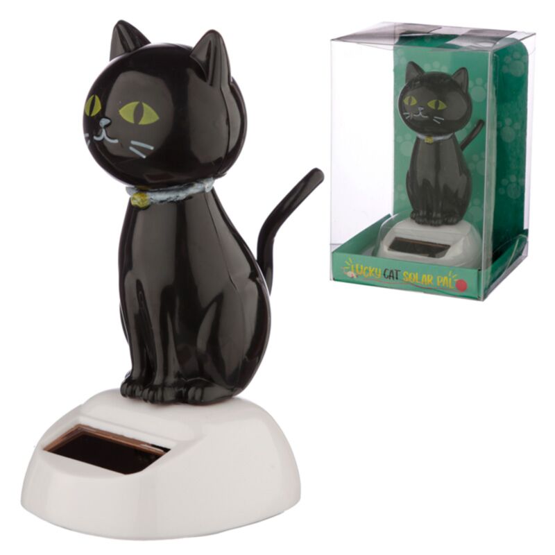 Heldig sort kat solcellefigur