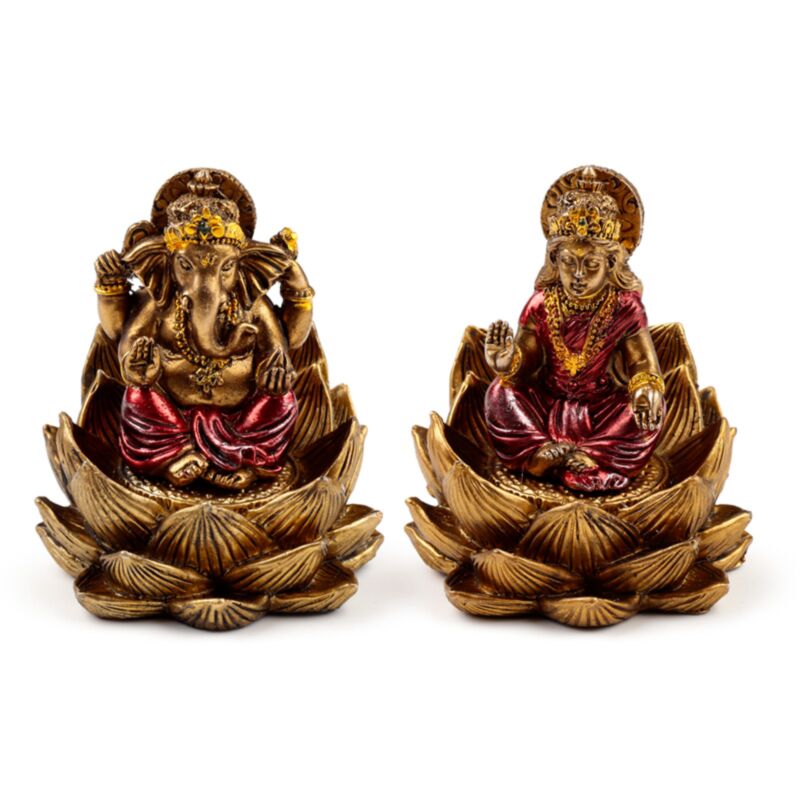 Guld farve ganesh lakshmi lotus sæt med 2