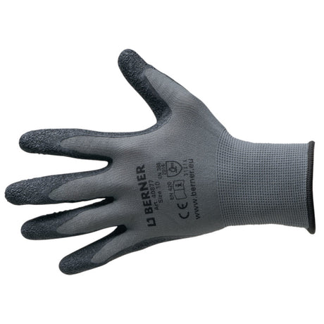 Bernese Work Handsker B-Grip Latex Størrelse 9 Cat.2 Black Gray