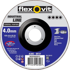 Flexovit cbs industrial 115x4.5x22.23 a30s t27 pc rustfrit stål | 20 stk