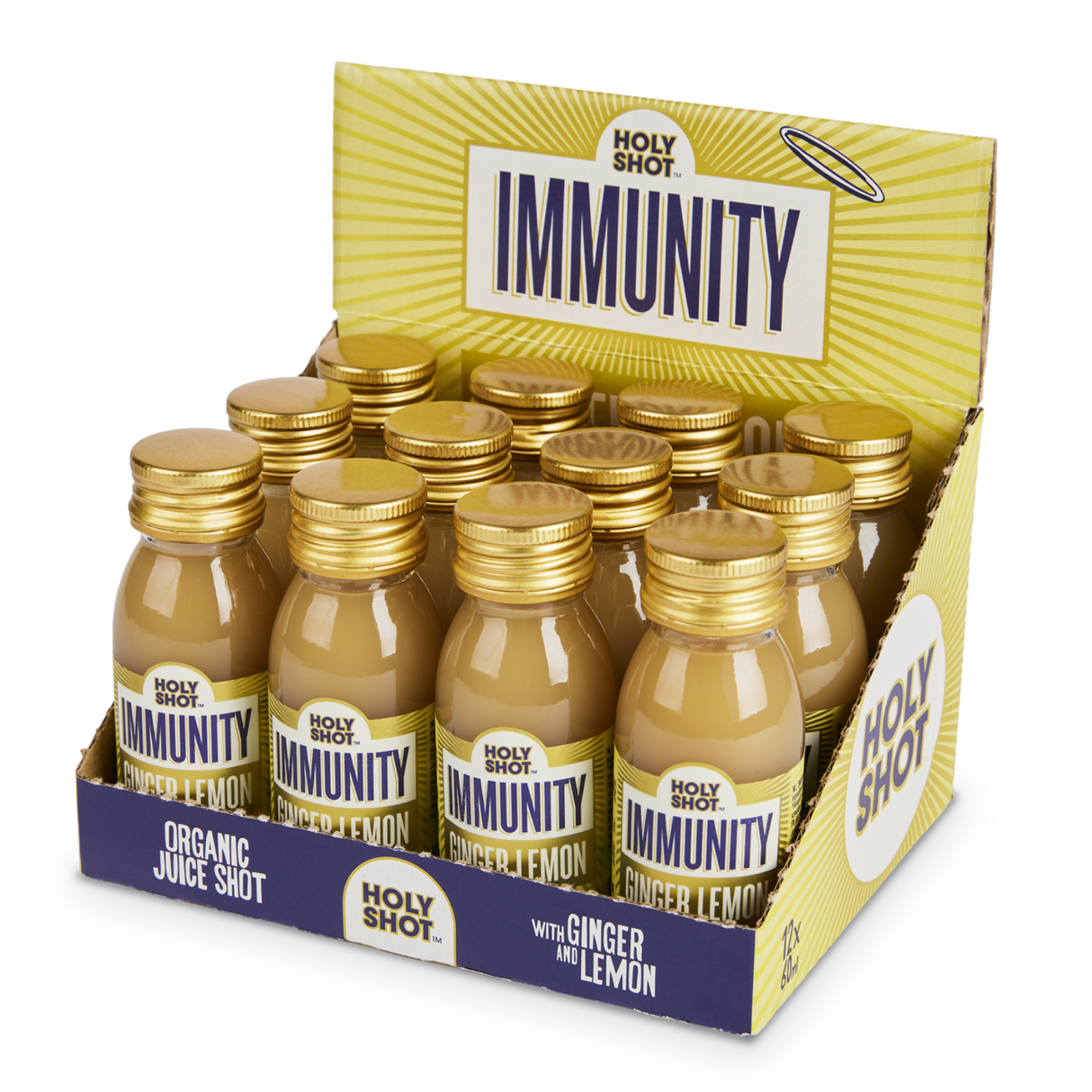 Holyshot immunitet ingefær citron bio flaske (12x 60ml)