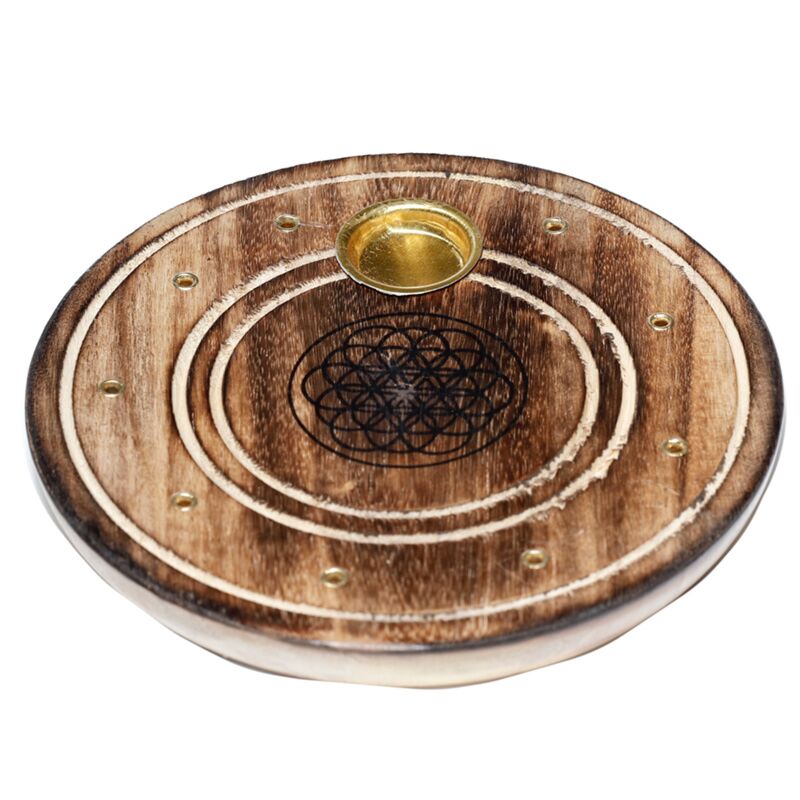 Mangotræ rund flower of life røgelsesholder