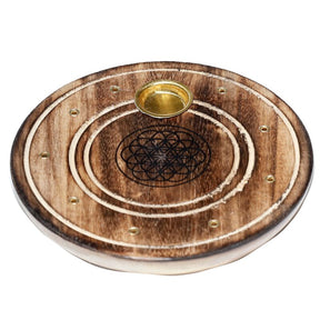 Mangotræ rund flower of life røgelsesholder