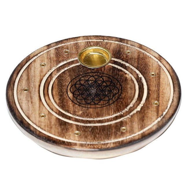 Mangotræ rund flower of life røgelsesholder