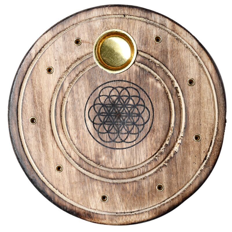 Mangotræ rund flower of life røgelsesholder