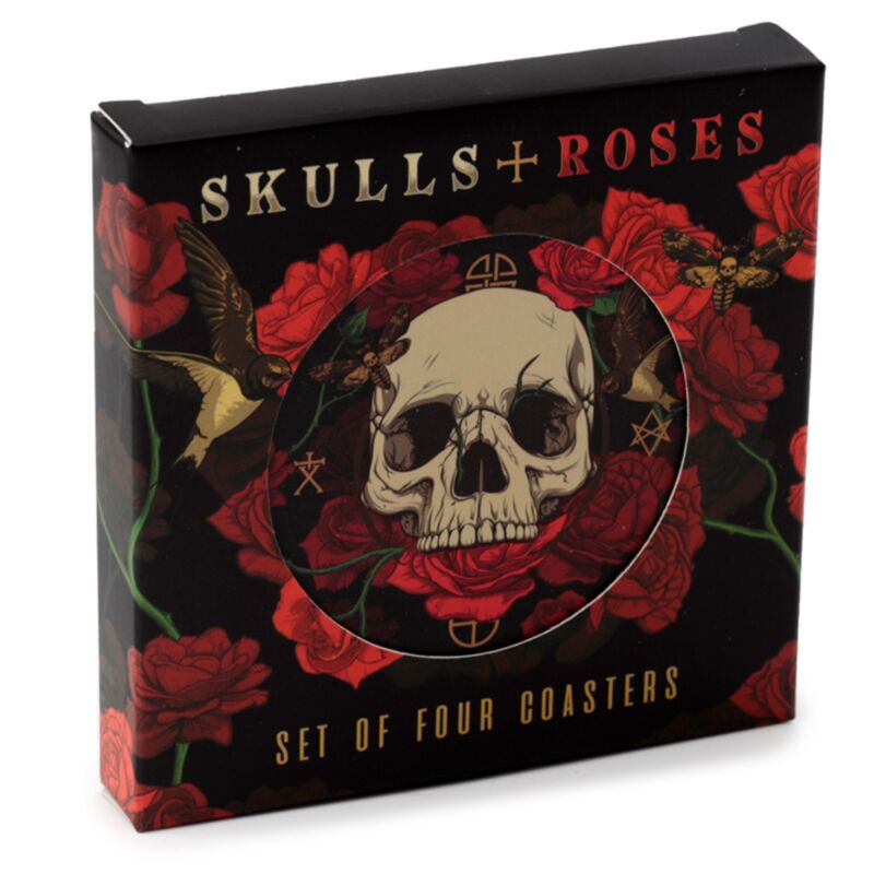 Skull roses sæt med 4 coastere